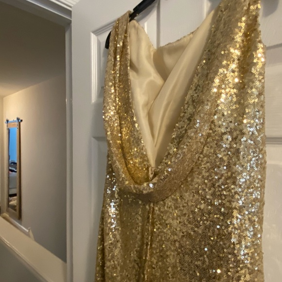 gold sequin gown. Street size 14, dress size 18. - Picture 3 of 4